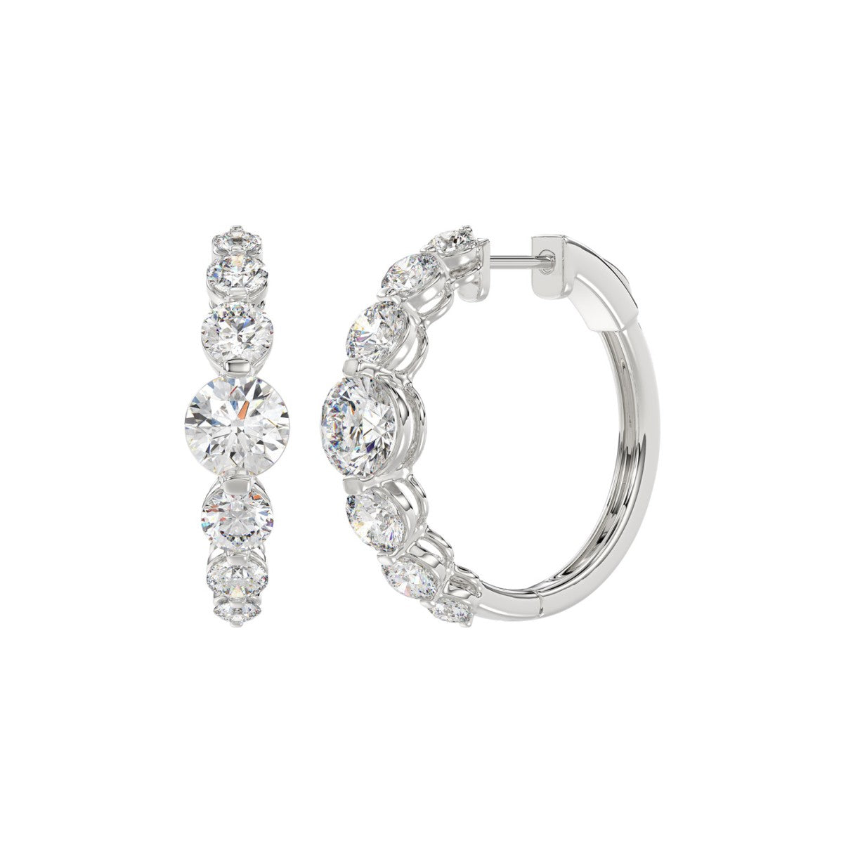 14K WHITE GOLD 3 1/2CT ROUND DIAMOND LADIES HOOPS EARRINGS