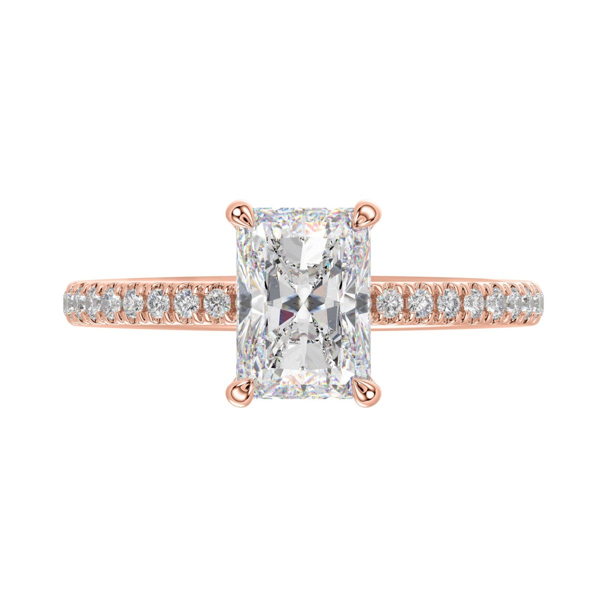 14K ROSE GOLD 1 3/4CT ROUND/RADIANT DIAMOND LADIES RING (CENTER STONE RADIANT DIAMOND 1 1/2CT)