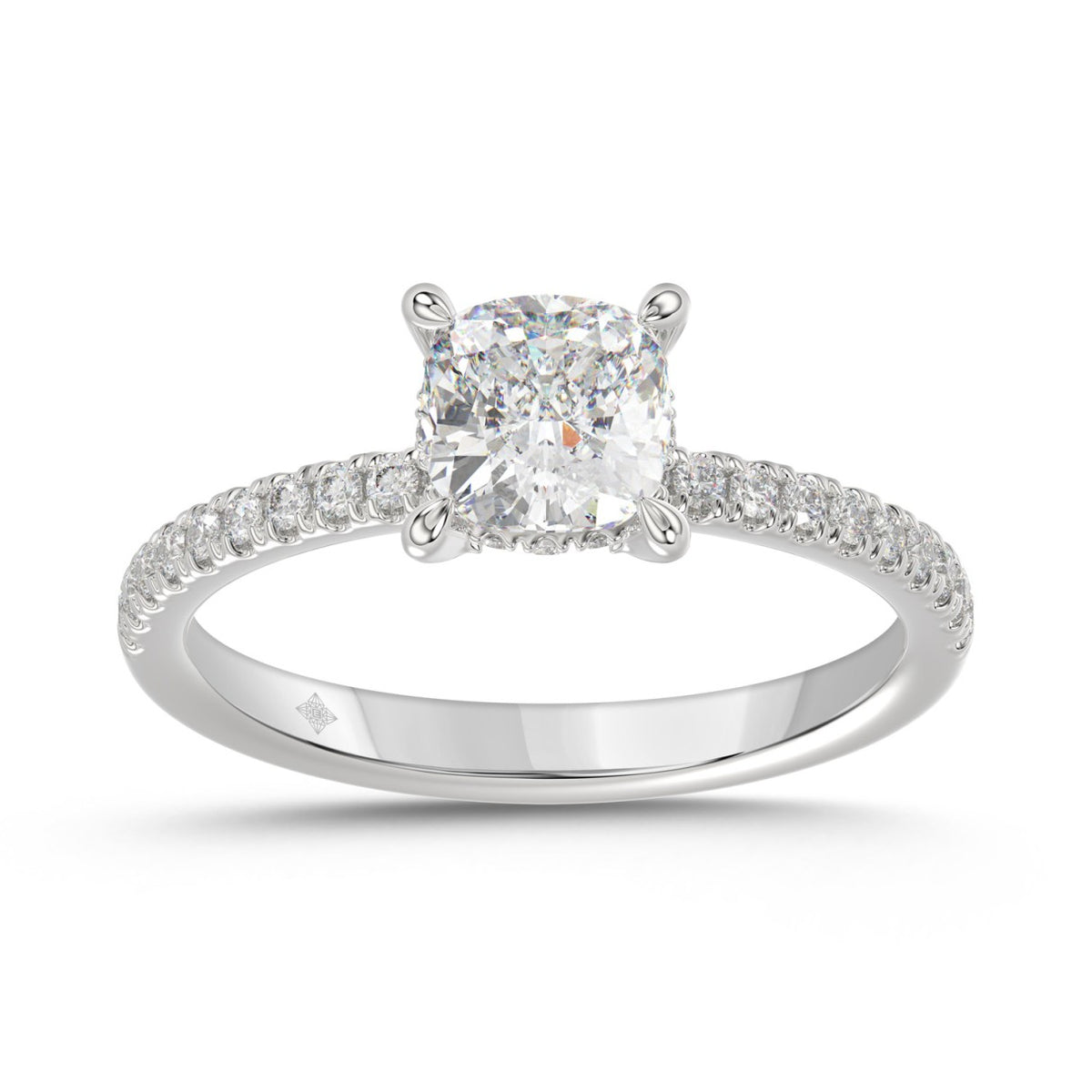14K WHITE GOLD 1 3/4CT ROUND/CUSHION DIAMOND LADIES RING (CENTER STONE CUSHION DIAMOND 1 1/2CT)