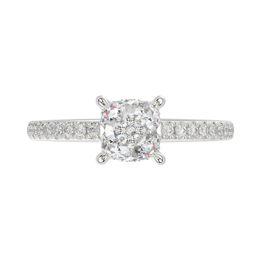 14K WHITE GOLD 1 3/4CT ROUND/CUSHION DIAMOND LADIES RING (CENTER STONE CUSHION DIAMOND 1 1/2CT)