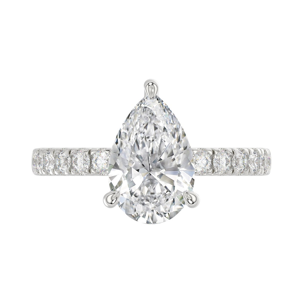 14K WHITE GOLD 3 1/2CT ROUND/PEAR DIAMOND LADIES RING (CENTER STONE PEAR DIAMOND 3CT)