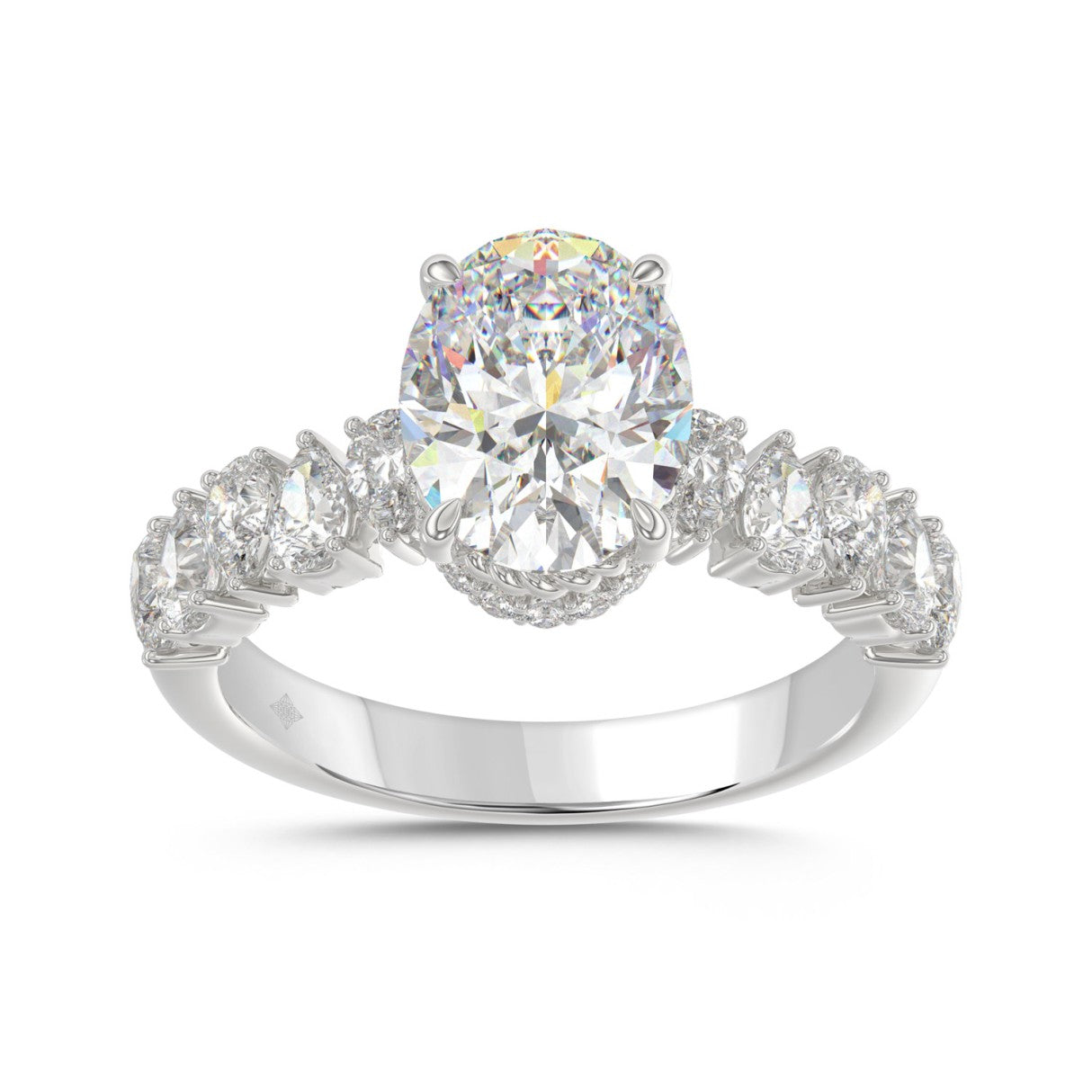 14K WHITE GOLD 2 3/4CT ROUND/OVAL/PEAR DIAMOND LADIES RING (CENTER STONE OVAL DIAMOND 2CT)