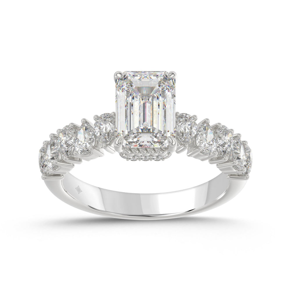 14K WHITE GOLD 2 3/4CT ROUND/PEAR/EMERALD DIAMOND LADIES RING (CENTER STONE EMERALD DIAMOND 2CT)