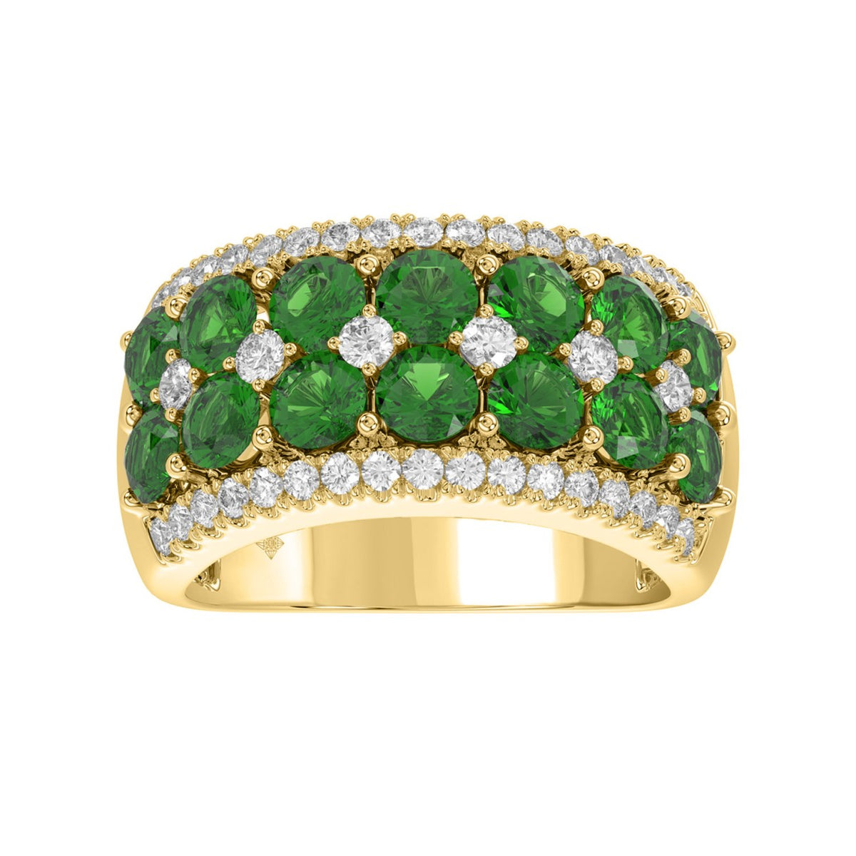 14K YELLOW GOLD 4.00CT ROUND DIAMOND LADIES RING (CENTER STONE EMERALD DIAMOND 3 1/2CT)
