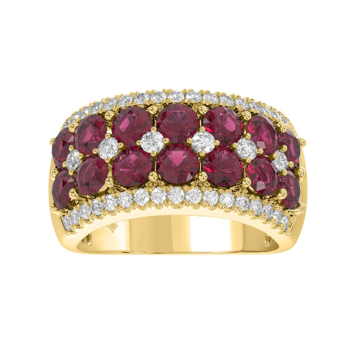 14K YELLOW GOLD 4.00CT ROUND DIAMOND LADIES RING (CENTER STONE ROUND RUBY DIAMOND 3 1/2CT)