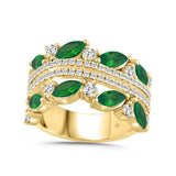 14K YELLOW GOLD 2 3/8CT ROUND/MARQUISE DIAMOND LADIES RING (GREEN EMERALD MARQUISE DIAMOND 1 1/2CT)