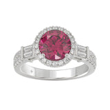 14K WHITE GOLD 2 1/2CT ROUND/BAGUETTE DIAMOND LADIES RING (CENTER STONE ROUND RUBY DIAMOND 2CT)