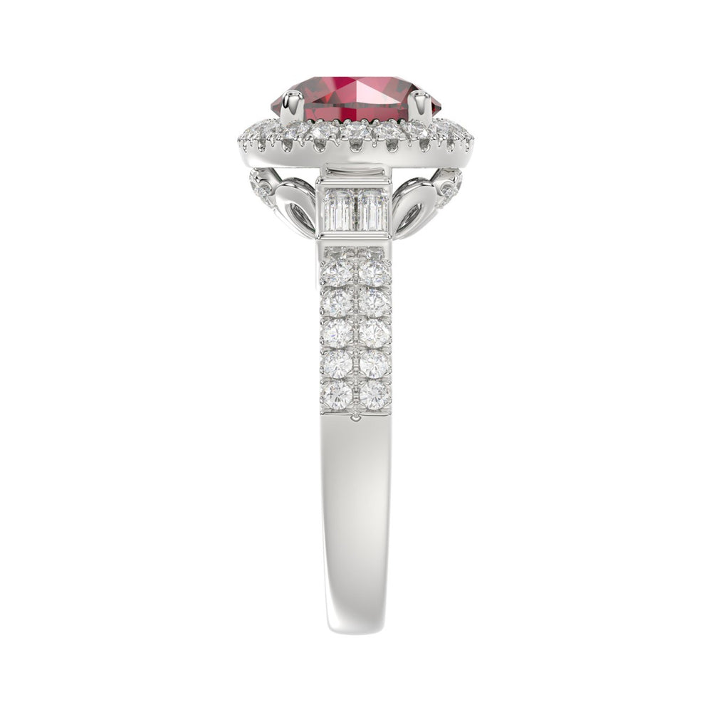 14K WHITE GOLD 2 1/2CT ROUND/BAGUETTE DIAMOND LADIES RING (CENTER STONE ROUND RUBY DIAMOND 2CT)
