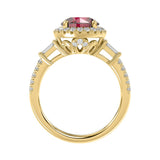 14K YELLOW GOLD 2 1/2CT ROUND/BAGUETTE DIAMOND LADIES RING (CENTER STONE ROUND RUBY DIAMOND 2CT)