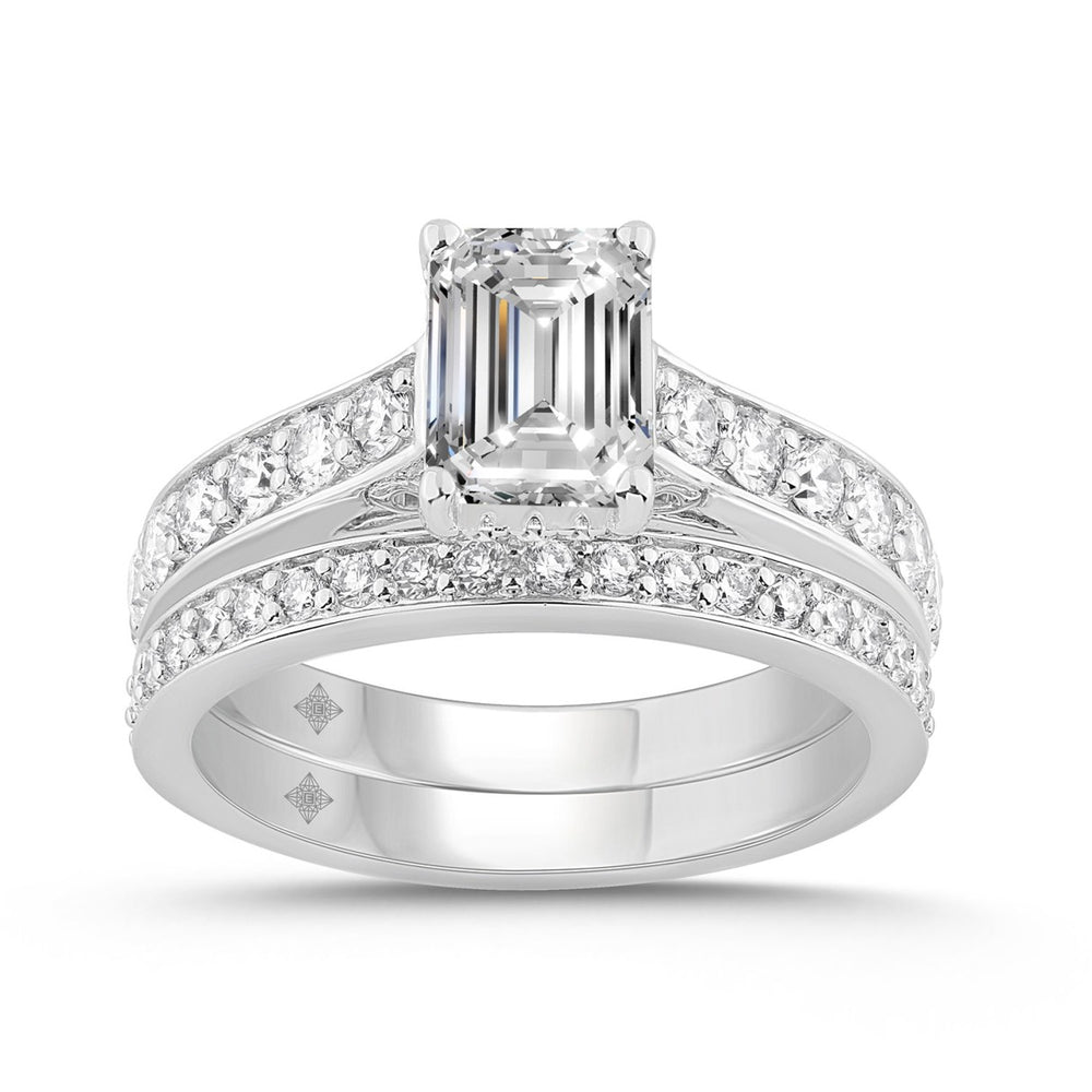 14K WHITE GOLD 2.00CT ROUND/EMERALD DIAMOND LADIES BRIDAL RING (CENTER STONE EMERALD DIAMOND 1 5/8CT)