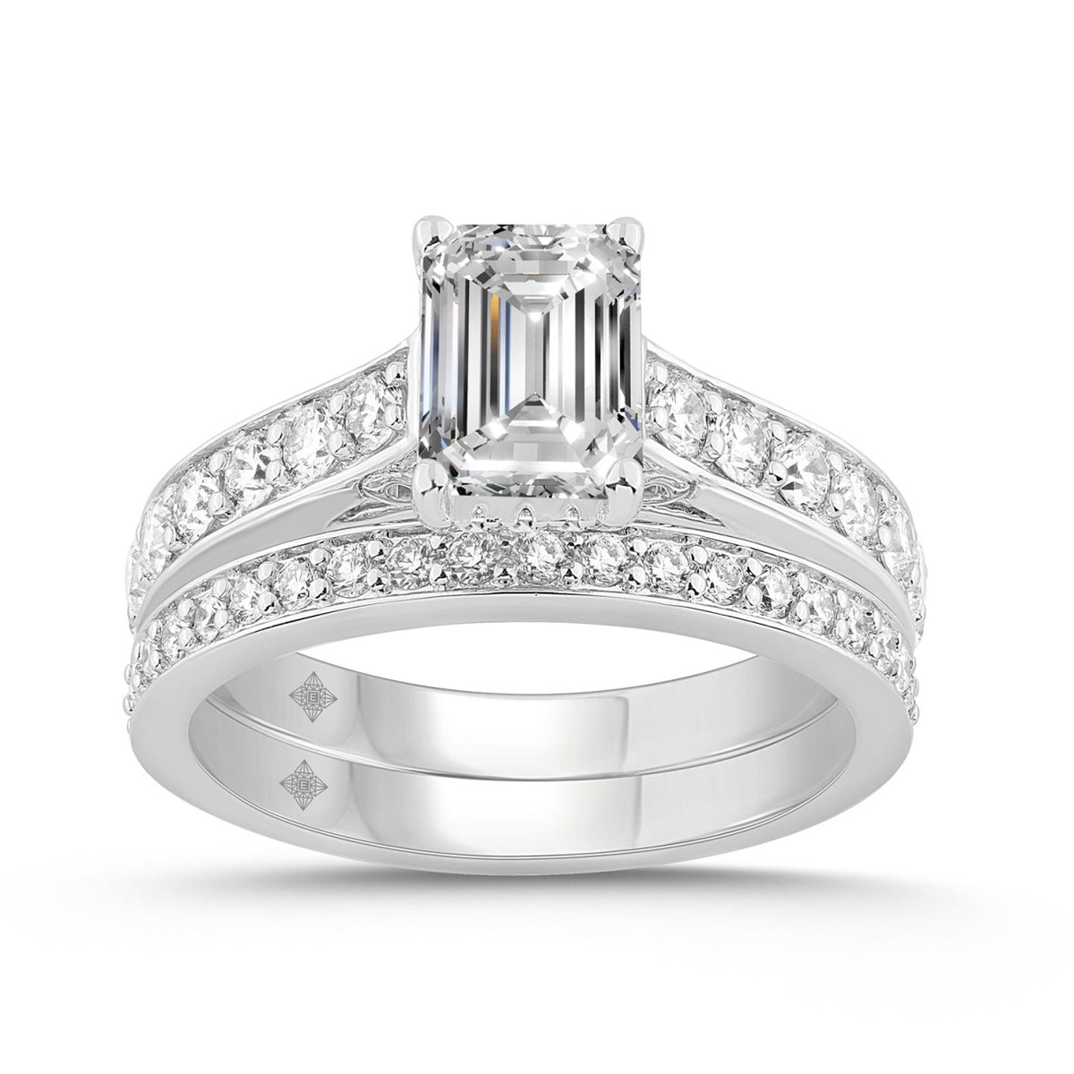 14K WHITE GOLD 2.00CT ROUND/EMERALD DIAMOND LADIES BRIDAL RING (CENTER STONE EMERALD DIAMOND 1 5/8CT)