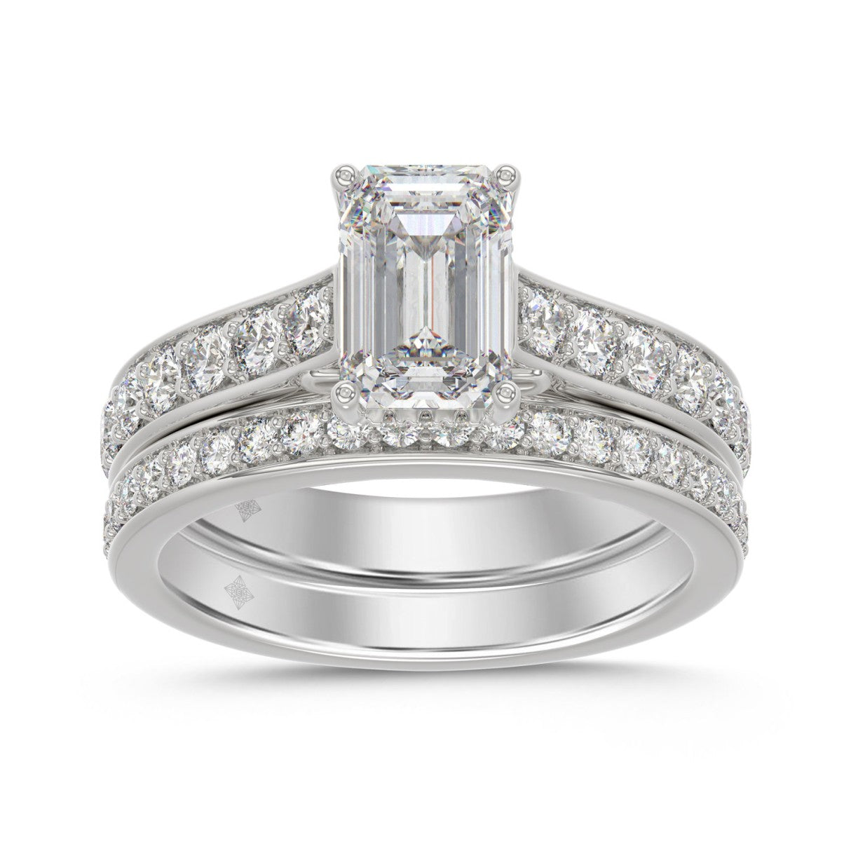 14K WHITE GOLD 2 1/2CT ROUND/EMERALD DIAMOND LADIES BRIDAL SET (CENTER STONE EMERALD DIAMOND 1 5/8CT)