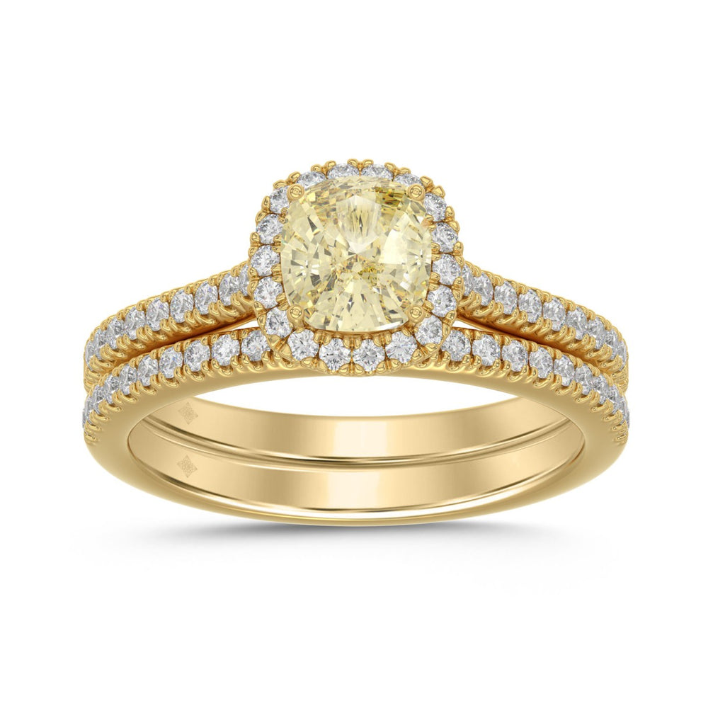 14K YELLOW GOLD 1 1/2CT CUSHION/ROUND DIAMOND LADIES BRIDAL SET (CENTER STONE YELLOW CUSHION DIAMOND 1CT)