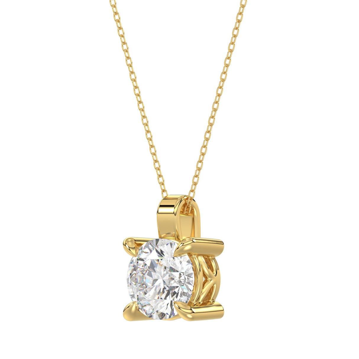 14K YELLOW GOLD 1.00CT ROUND DIAMOND SOLITAIRE PENDANT WITH CHAIN (TALON CLAWS)