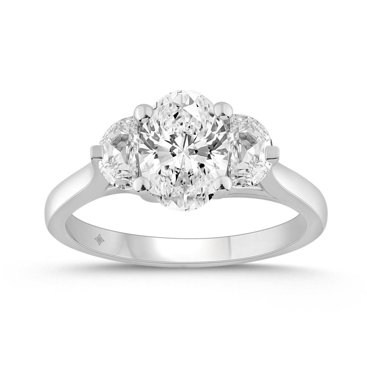 14K WHITE GOLD 2.00CT OVAL/HALF MOON DIAMOND LADIES RING (CENTER STONE OVAL DIAMOND 1 3/8CT)