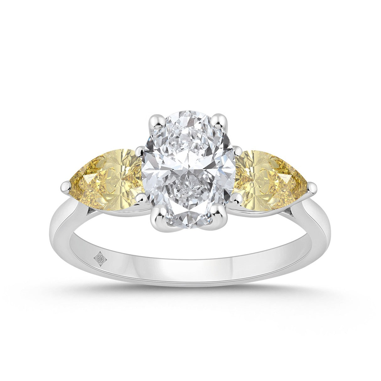 14K WHITE GOLD 2 1/2CT OVAL/YELLOW PEAR DIAMOND LADIES RING (CENTER STONE OVAL DIAMOND 1 1/2CT)