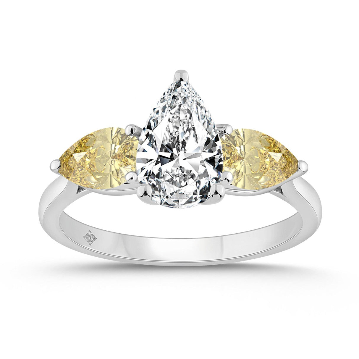 14K WHITE GOLD 2 1/4CT YELLOW PEAR DIAMOND LADIES RING (CENTER STONE PEAR DIAMOND 1 1/5CT)