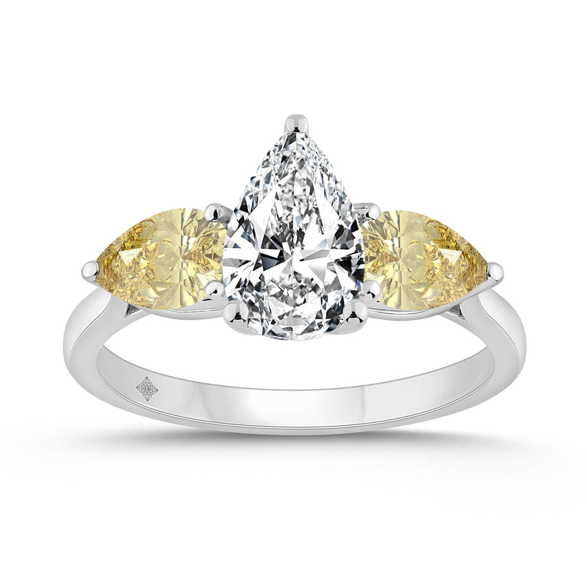14K WHITE GOLD 2 1/4CT YELLOW PEAR DIAMOND LADIES RING (CENTER STONE PEAR DIAMOND 1 1/5CT)