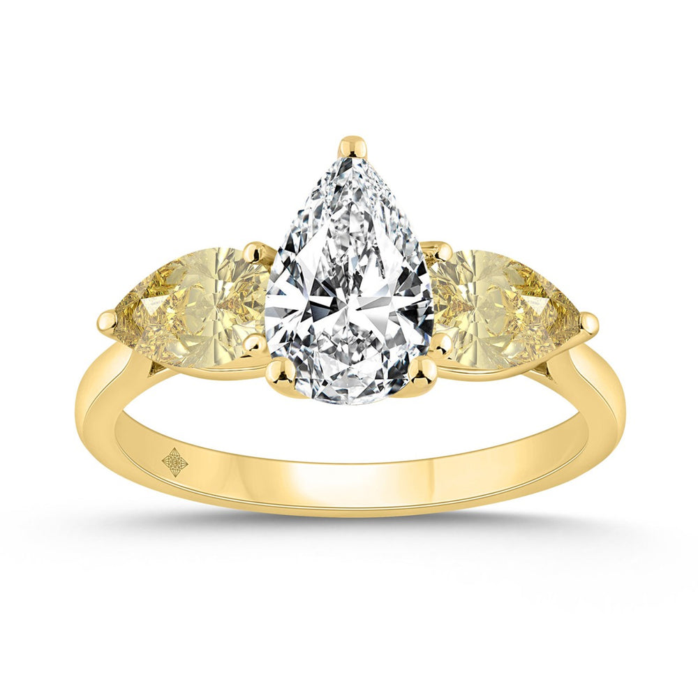 14K YELLOW GOLD 2 1/4CT YELLOW PEAR DIAMOND LADIES RING (CENTER STONE PEAR DIAMOND 1 1/5CT)