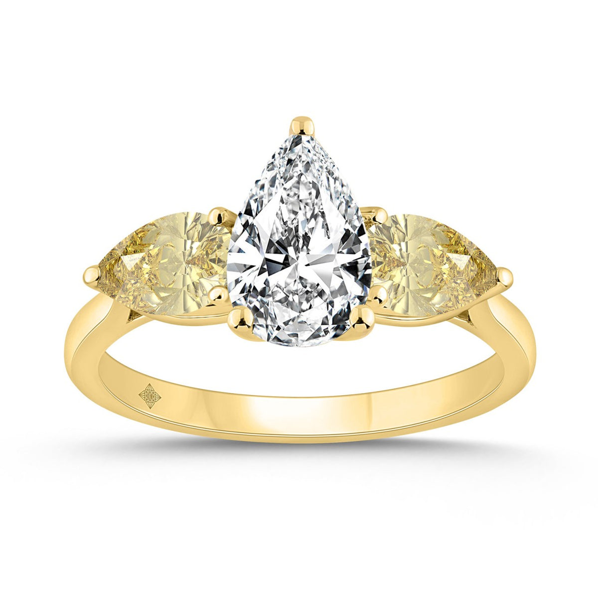14K YELLOW GOLD 2 1/4CT YELLOW PEAR DIAMOND LADIES RING (CENTER STONE PEAR DIAMOND 1 1/5CT)