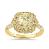 14K YELLOW GOLD 2 3/4CT ROUND/CUSHION DIAMOND LADIES RING (CENTER STONE YELLOW CUSHION DIAMOND 2CT)