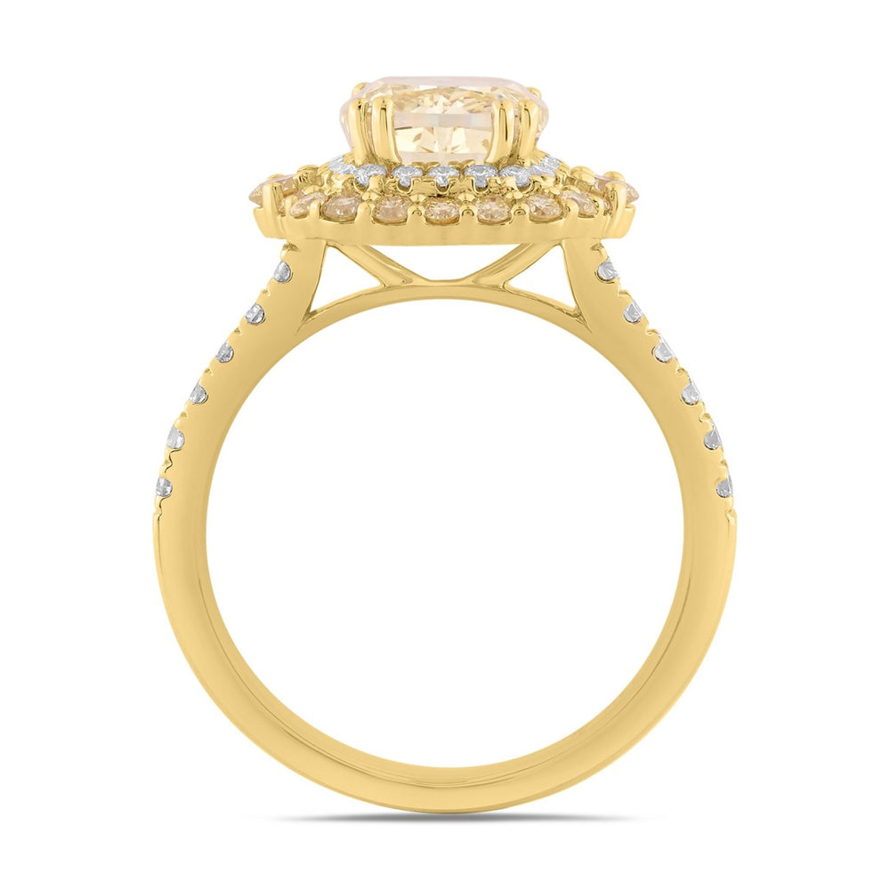 14K YELLOW GOLD 2 3/4CT ROUND/CUSHION DIAMOND LADIES RING (CENTER STONE YELLOW CUSHION DIAMOND 2CT)