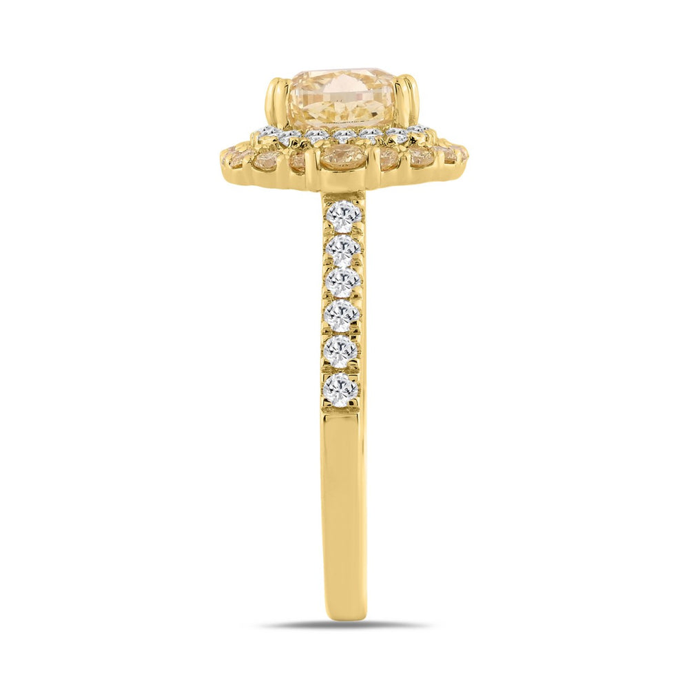 14K YELLOW GOLD 2 3/4CT ROUND/CUSHION DIAMOND LADIES RING (CENTER STONE YELLOW CUSHION DIAMOND 2CT)