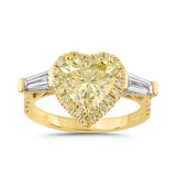 14K YELLOW GOLD 3 3/4CT ROUND/BAGUETTE/HEART DIAMOND LADIES RING (CENTER STONE YELLOW HEART DIAMOND 2 1/2CT)
