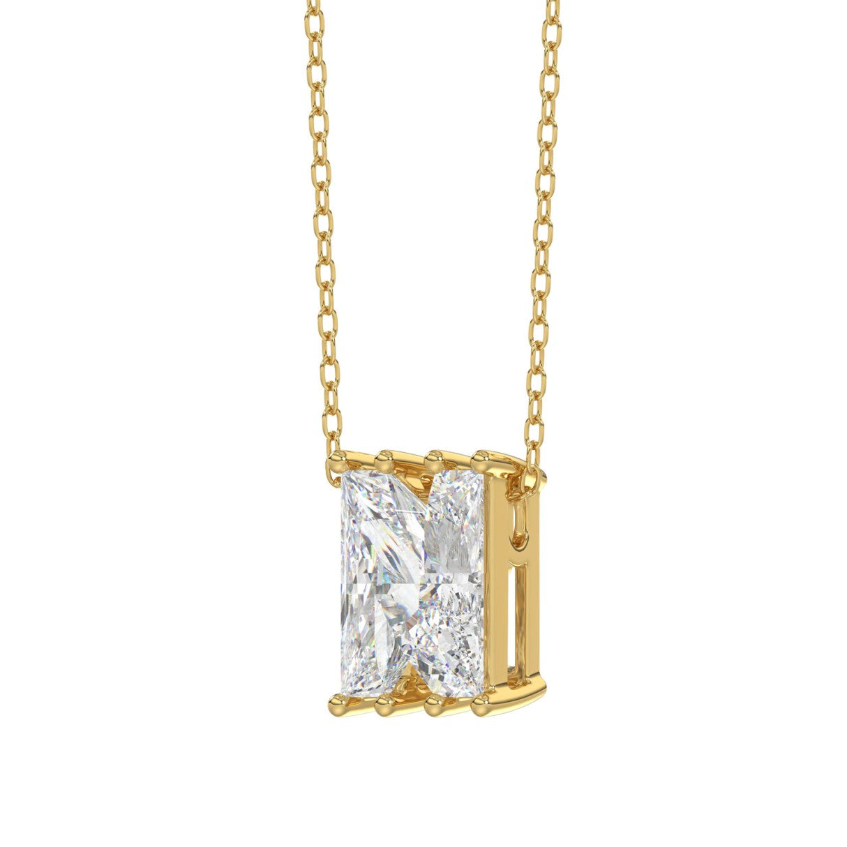  14K Yellow Gold Diamond Initial “N” Pendant 1 1/2CT Fancy Cut Ladies Alphabet Charm with Chain