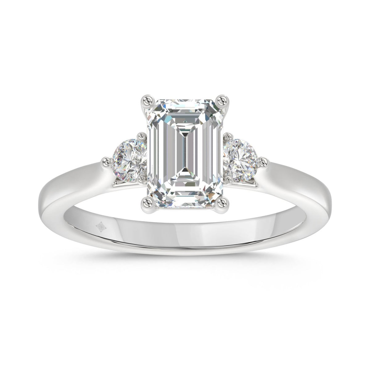 14K WHITE GOLD 2.00CT ROUND/EMERALD DIAMOND LADIES RING