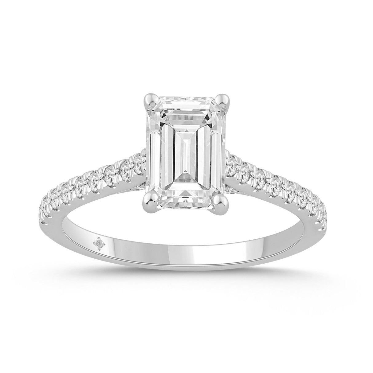 14K WHITE GOLD 2.00CT ROUND/EMERALD DIAMOND LADIES RING