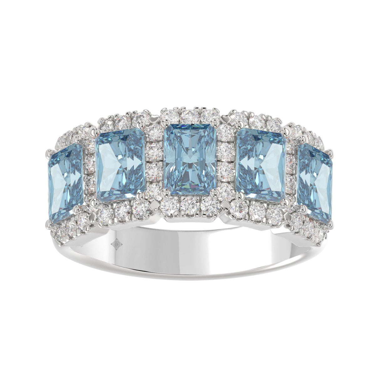 14K WHITE GOLD 3.00CT ROUND/BLUE RADIANT DIAMOND LADIES RING (BLUE RADIANT DIAMOND 2 1/2CT)