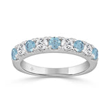 14K White Gold 1.00 CT Round Blue &amp; White Diamond Alternating Band Ring