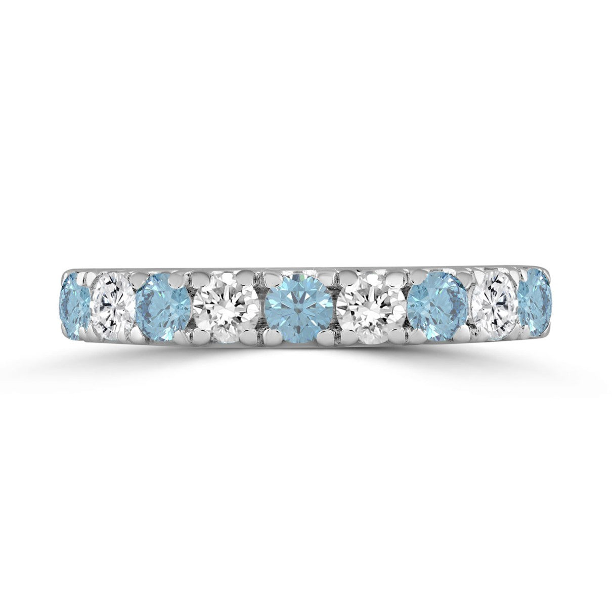 14K White Gold 1.00 CT Round Blue &amp; White Diamond Alternating Band Ring