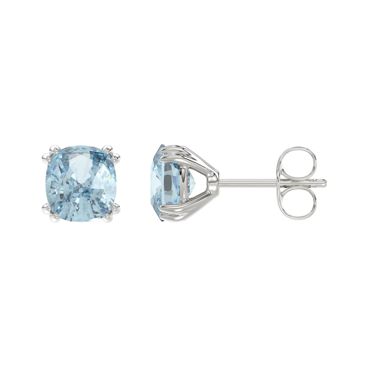 14K WHITE GOLD 2.00CT BLUE CUSHION DIAMOND LADIES SOLITAIRE EARRINGS