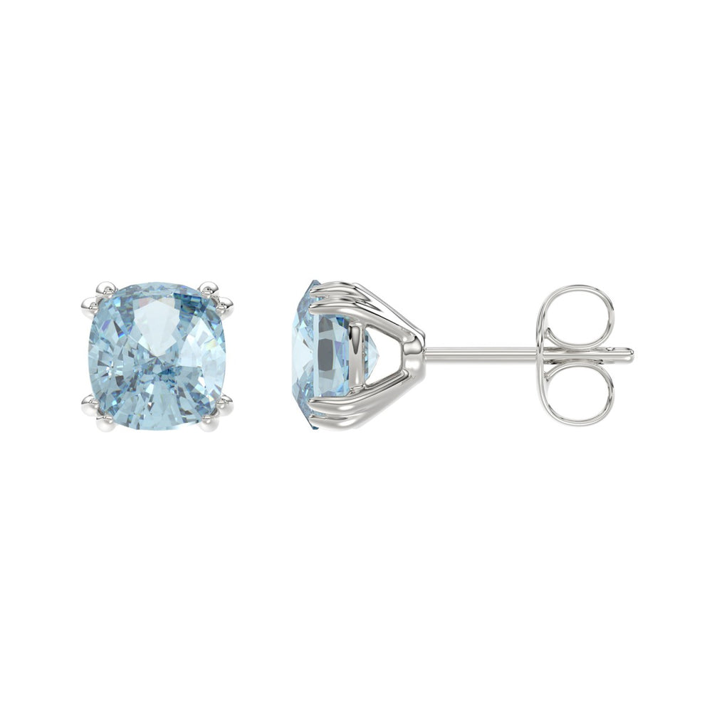 14K WHITE GOLD 2.00CT BLUE CUSHION DIAMOND LADIES SOLITAIRE EARRINGS