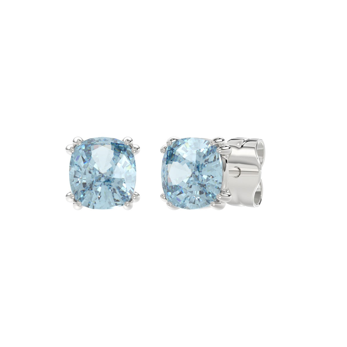 14K WHITE GOLD 2.00CT BLUE CUSHION DIAMOND LADIES SOLITAIRE EARRINGS