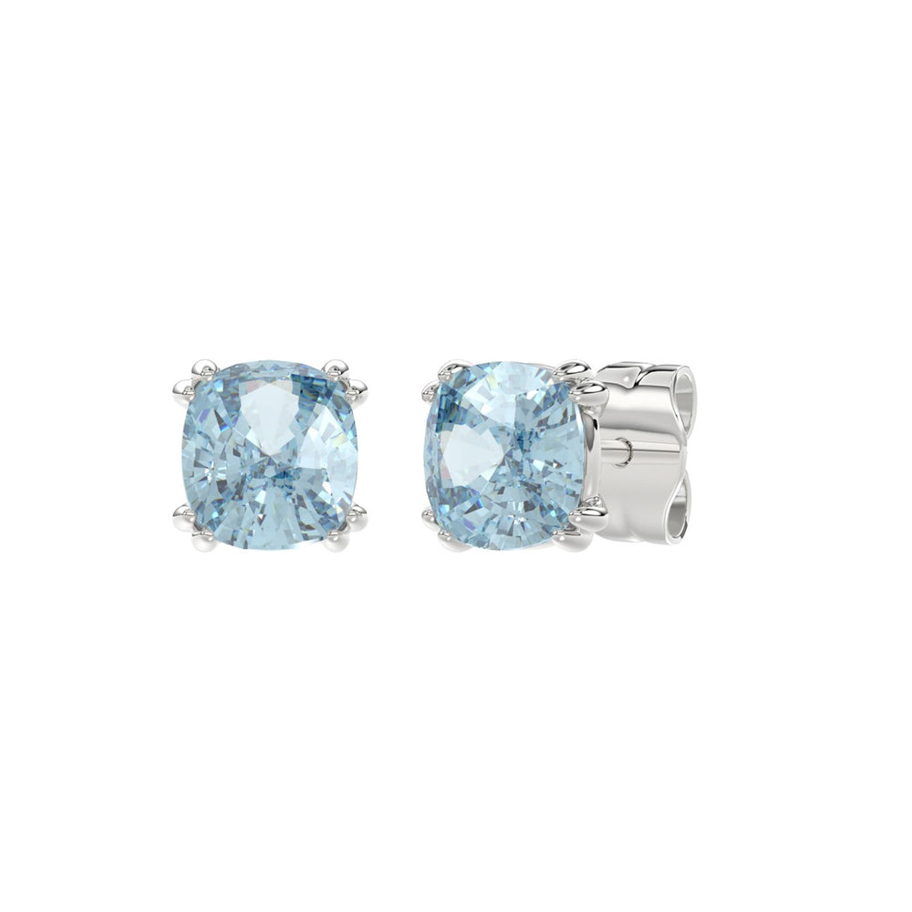 14K WHITE GOLD 2.00CT BLUE CUSHION DIAMOND LADIES SOLITAIRE EARRINGS