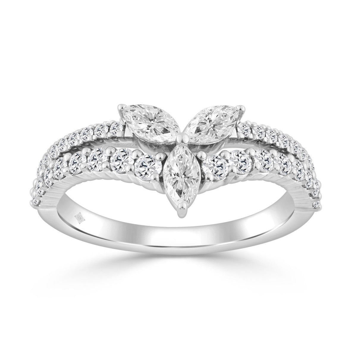 14K WHITE GOLD 3/4CT ROUND/MARQUISE DIAMOND LADIES RING