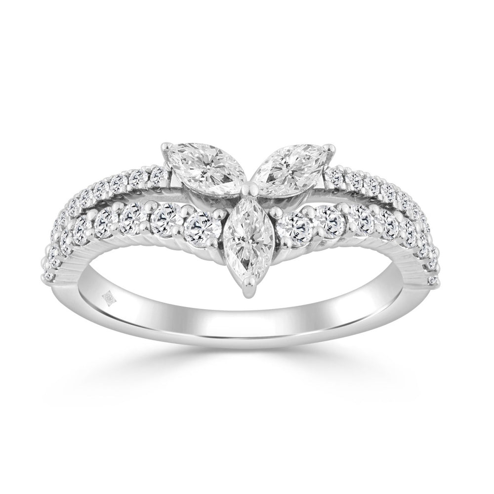 14K WHITE GOLD 3/4CT ROUND/MARQUISE DIAMOND LADIES RING