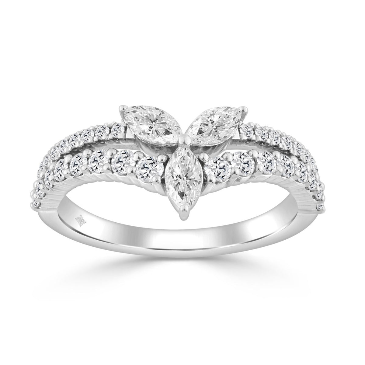 14K WHITE GOLD 3/4CT ROUND/MARQUISE DIAMOND LADIES RING