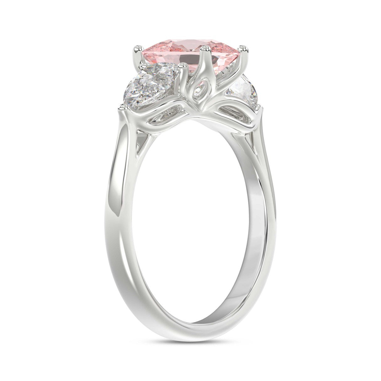 ETERNAL BLUSH COLLECTION 14K WHITE GOLD 3 1/6CT PINK CUSHION/PEAR DIAMOND LADIES RING (CENTER STONE PINK CUSHION DIAMOND 2CT)