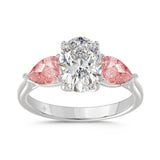 14K WHITE GOLD 3 5/8CT OVAL/PINK PEAR DIAMOND LADIES RING (CENTER STONE OVAL DIAMOND 2CT)