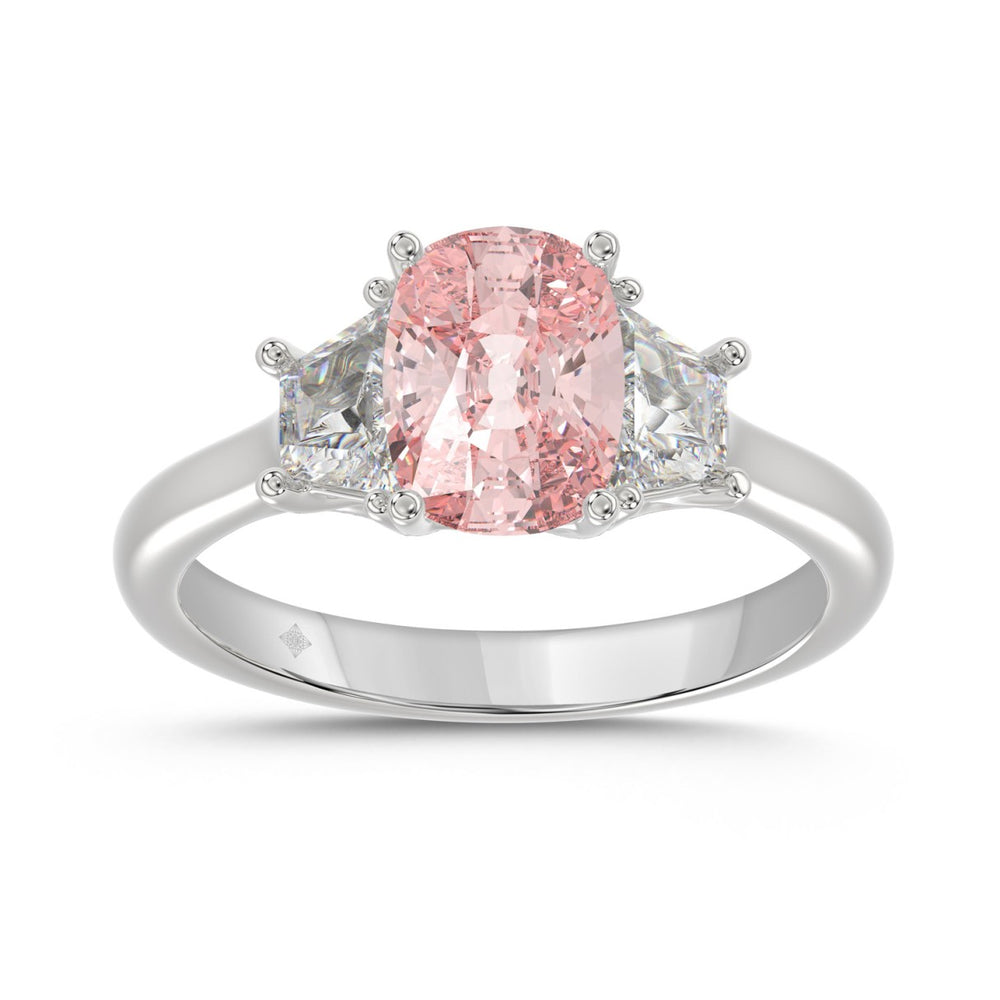 14K WHITE GOLD 2 3/4CT PINK CUSHION/TRAPEZOID DIAMOND LADIES RING (CENTER STONE PINK CUSHION DIAMOND 2CT)