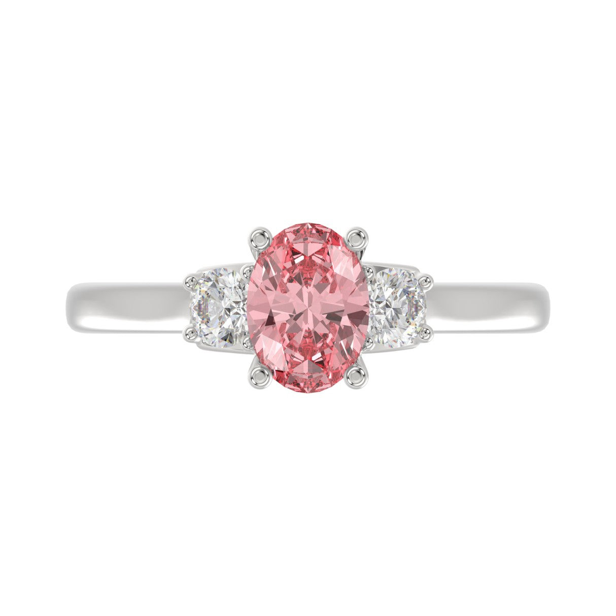 ETERNAL BLUSH COLLECTION 14K WHITE GOLD 1 1/3CT PINK OVAL/ROUND DIAMOND LADIES RING (CENTER STONE PINK OVAL DIAMOND 1CT)