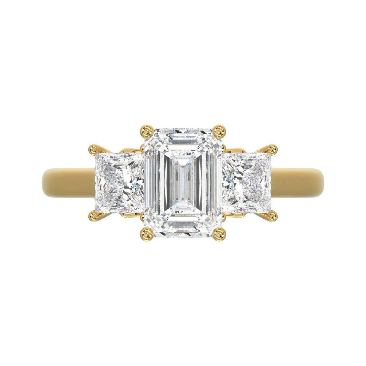 14K YELLOW GOLD 2 5/8CT EMERALD/PRINCESS DIAMOND LADIES RING (CENTER STONE EMERALD DIAMOND 1 1/2CT)