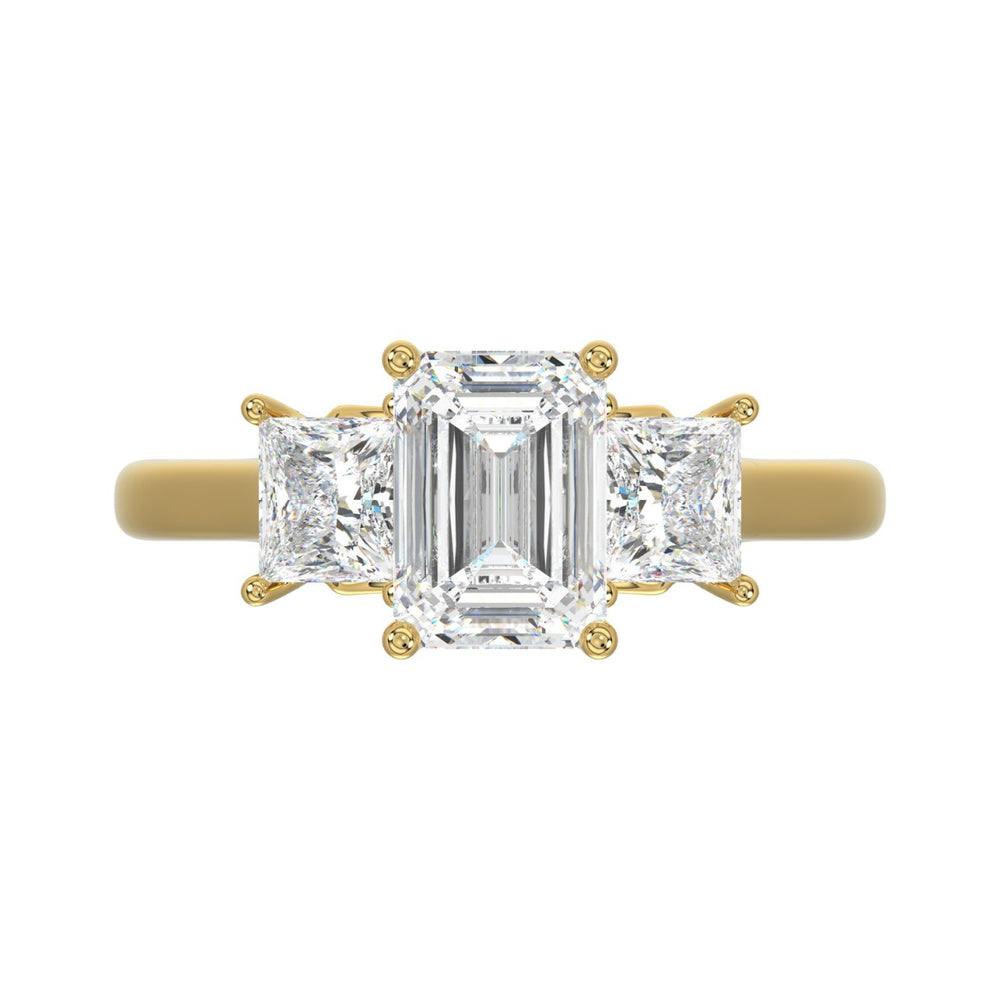 14K YELLOW GOLD 2 5/8CT EMERALD/PRINCESS DIAMOND LADIES RING (CENTER STONE EMERALD DIAMOND 1 1/2CT)