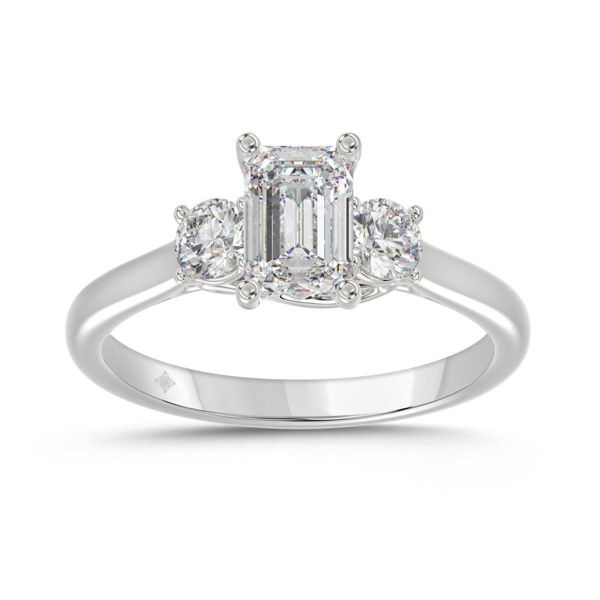 14K WHITE GOLD 1 3/8CT EMERALD/ROUND DIAMOND LADIES RING (CENTER STONE EMERALD DIAMOND 1CT)