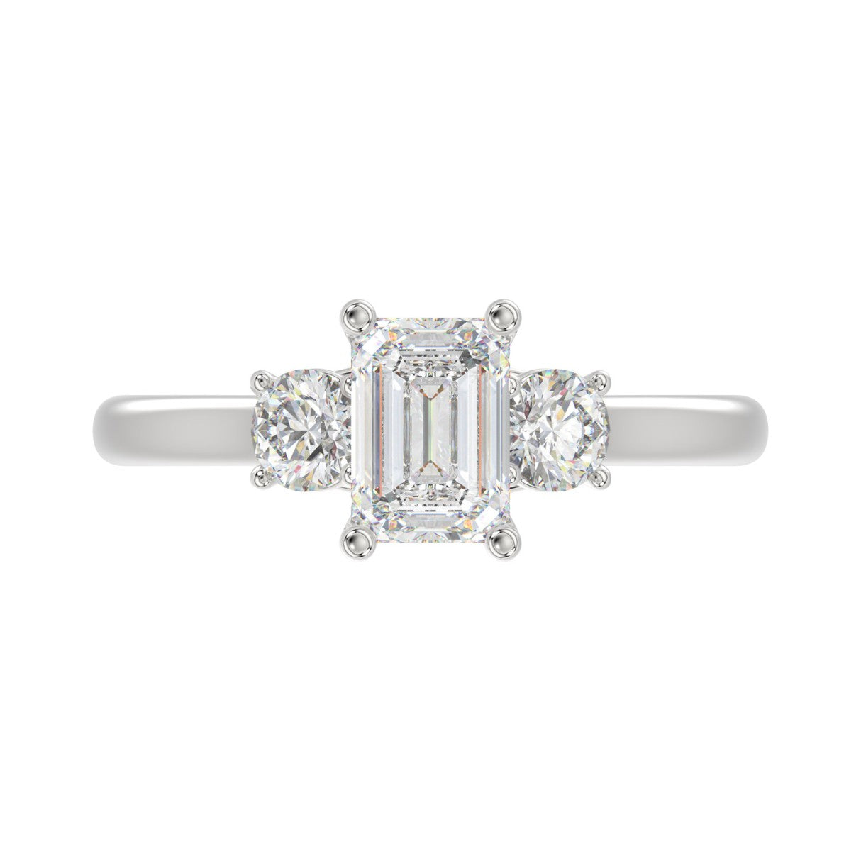 14K WHITE GOLD 1 3/8CT EMERALD/ROUND DIAMOND LADIES RING (CENTER STONE EMERALD DIAMOND 1CT)