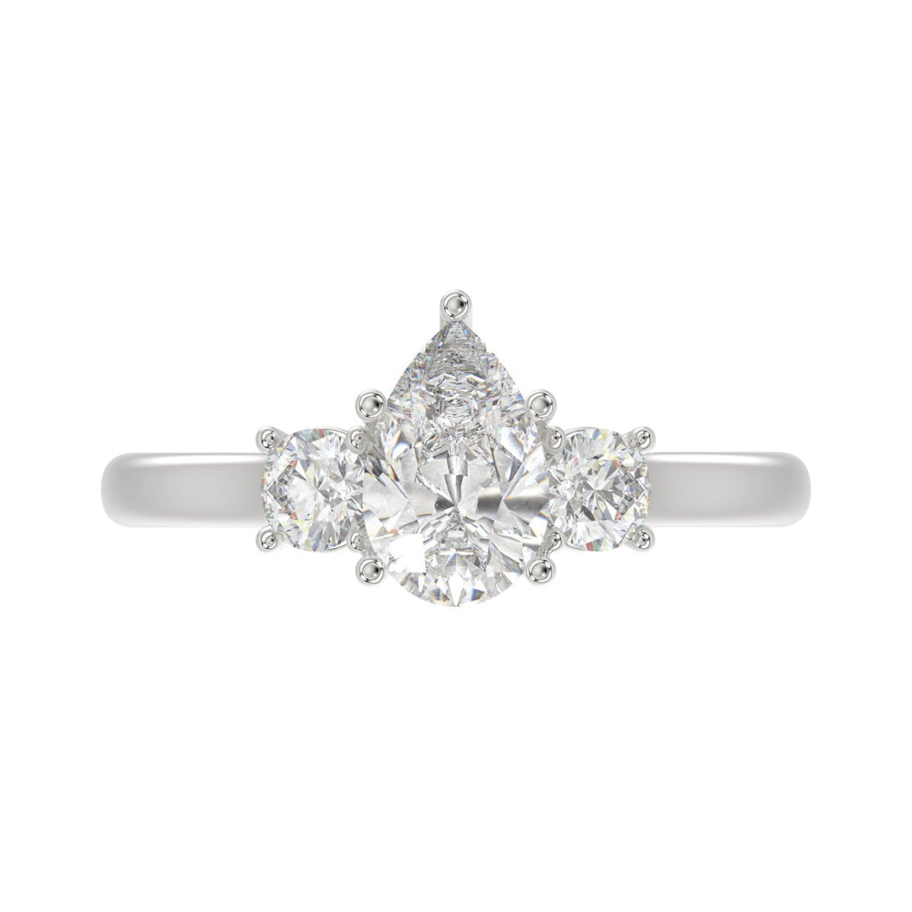 14K WHITE GOLD 1 1/3CT PEAR/ROUND DIAMOND LADIES RING (CENTER STONE PEAR DIAMOND 1CT)